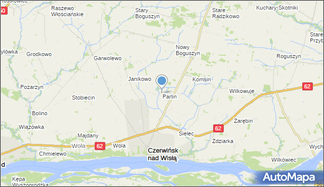 mapa Parlin, Parlin gmina Czerwińsk nad Wisłą na mapie Targeo